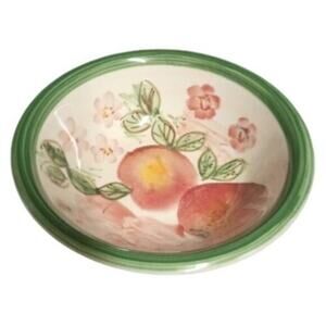 Gibson PEACH DUO 2-Cereal Bowls 7 ½”D Orange Red Fruit Pink Flowers Soup Cup